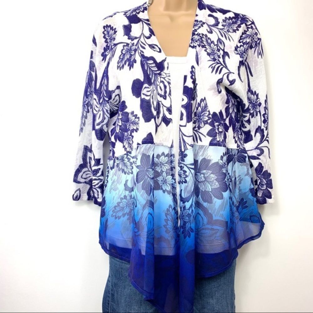 Chico’s Blue and White Print Cardigan